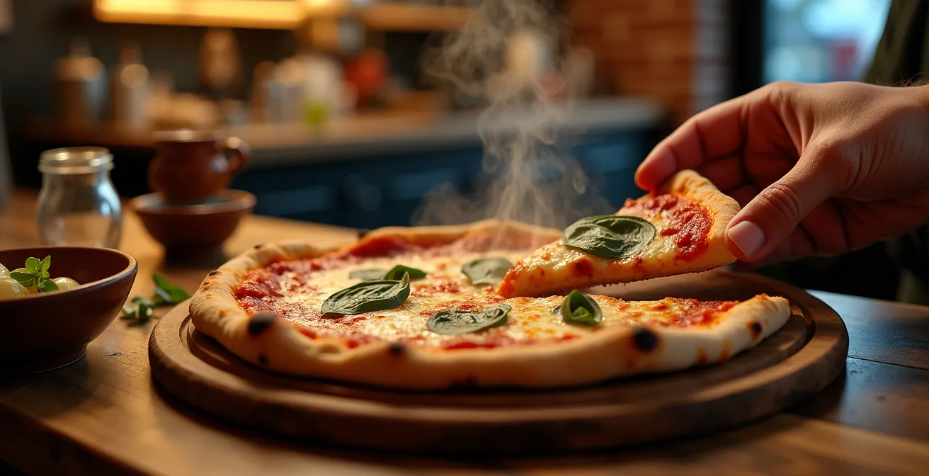 Pizza napolitaine sur planche de bois avec ingrédients frais