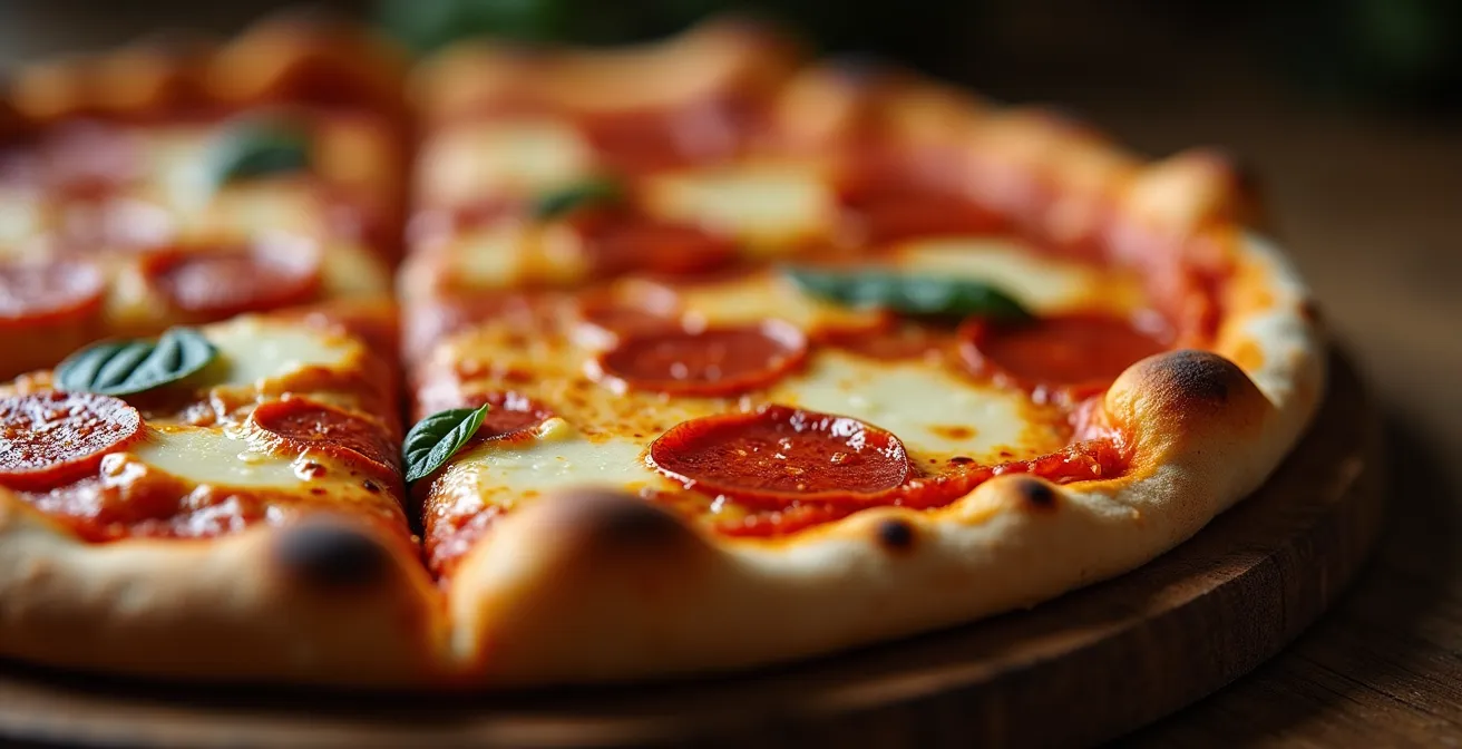 Vue macro d'une croûte de pizza napolitaine montrant la structure alvéolée caractéristique